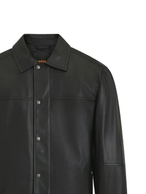 BOSS leather press-stud jacket