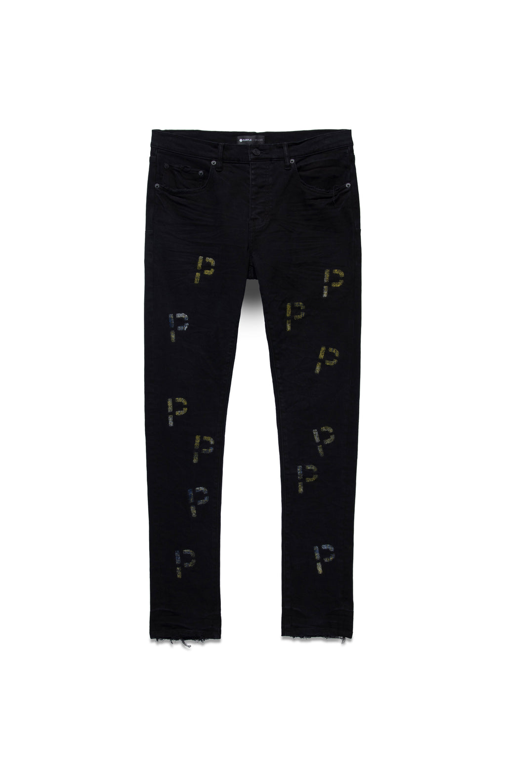 P001 LOW RISE SKINNY JEAN - Black Indigo Embroidery Punch P Plaid