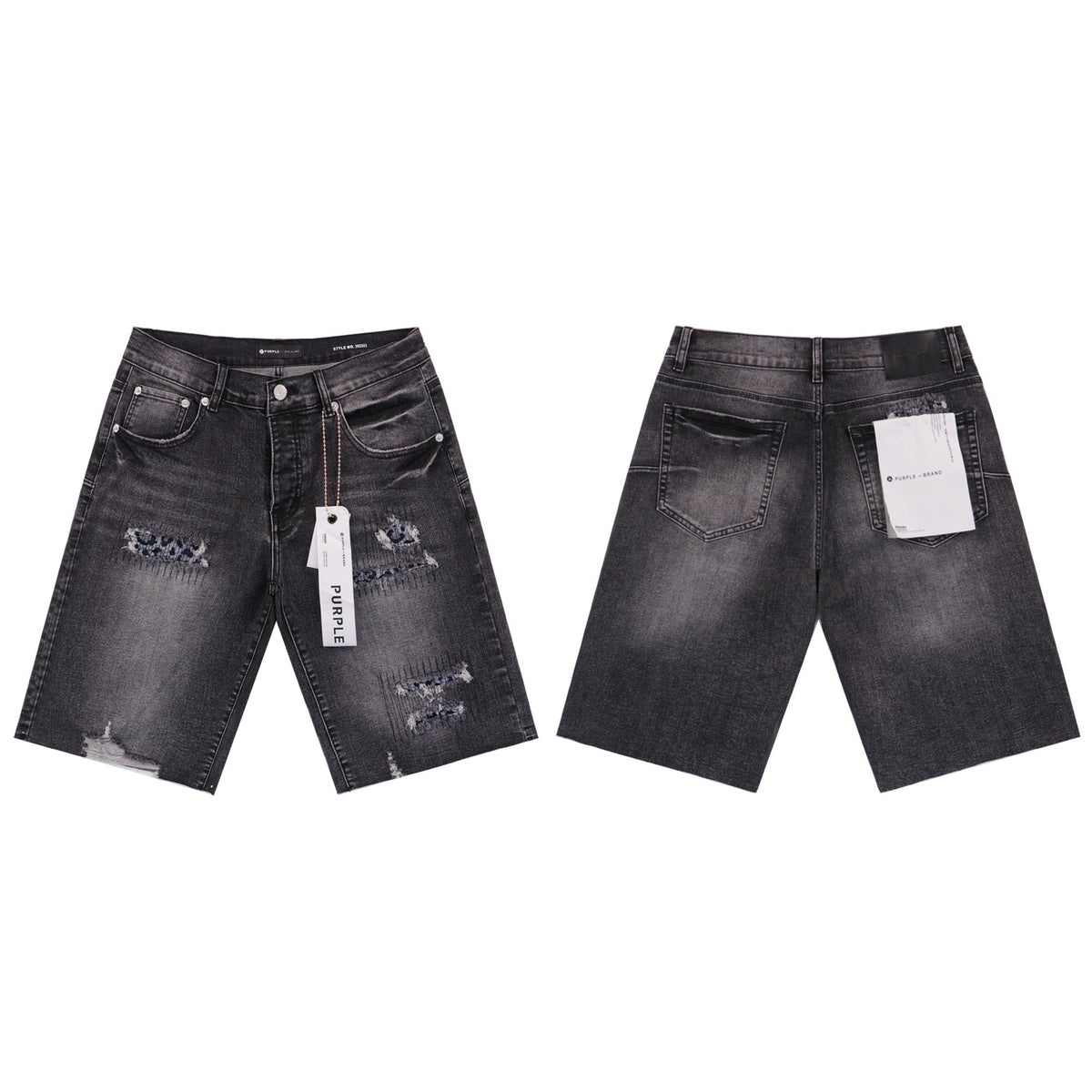 Purple Brand Distressed Patch Denim Shorts