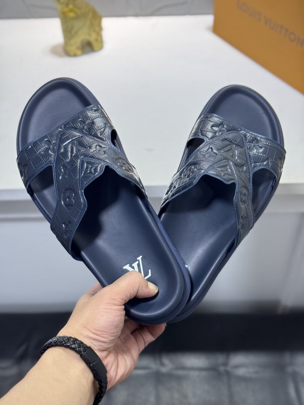 Louis Vuitton Embossed Strap Slide Sandals