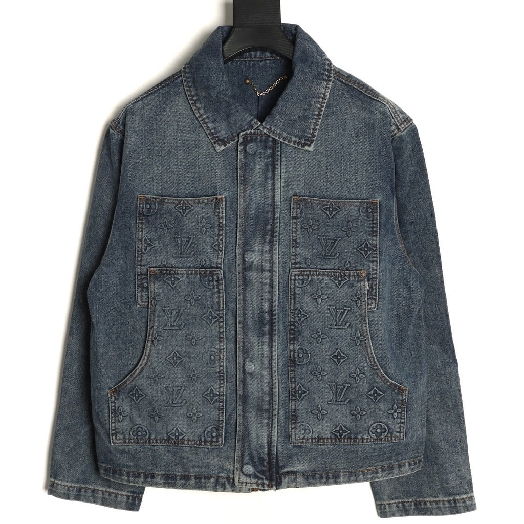 Louis Vuitton Monogram-Style Front-Panel Denim Jacket - Charcoal